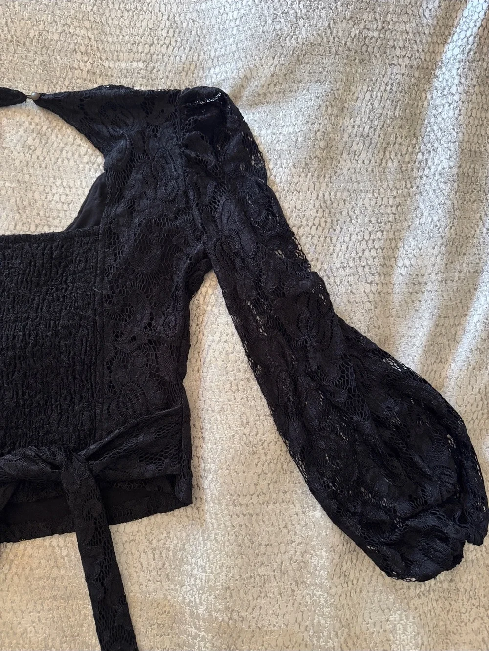 Anthropologie Black Floral Lace V-Neck Tie-Back Blouse